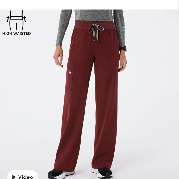 Figs High Waisted Isabel Wide Leg Burgundy Scrub Pants - Picture 1 of 6